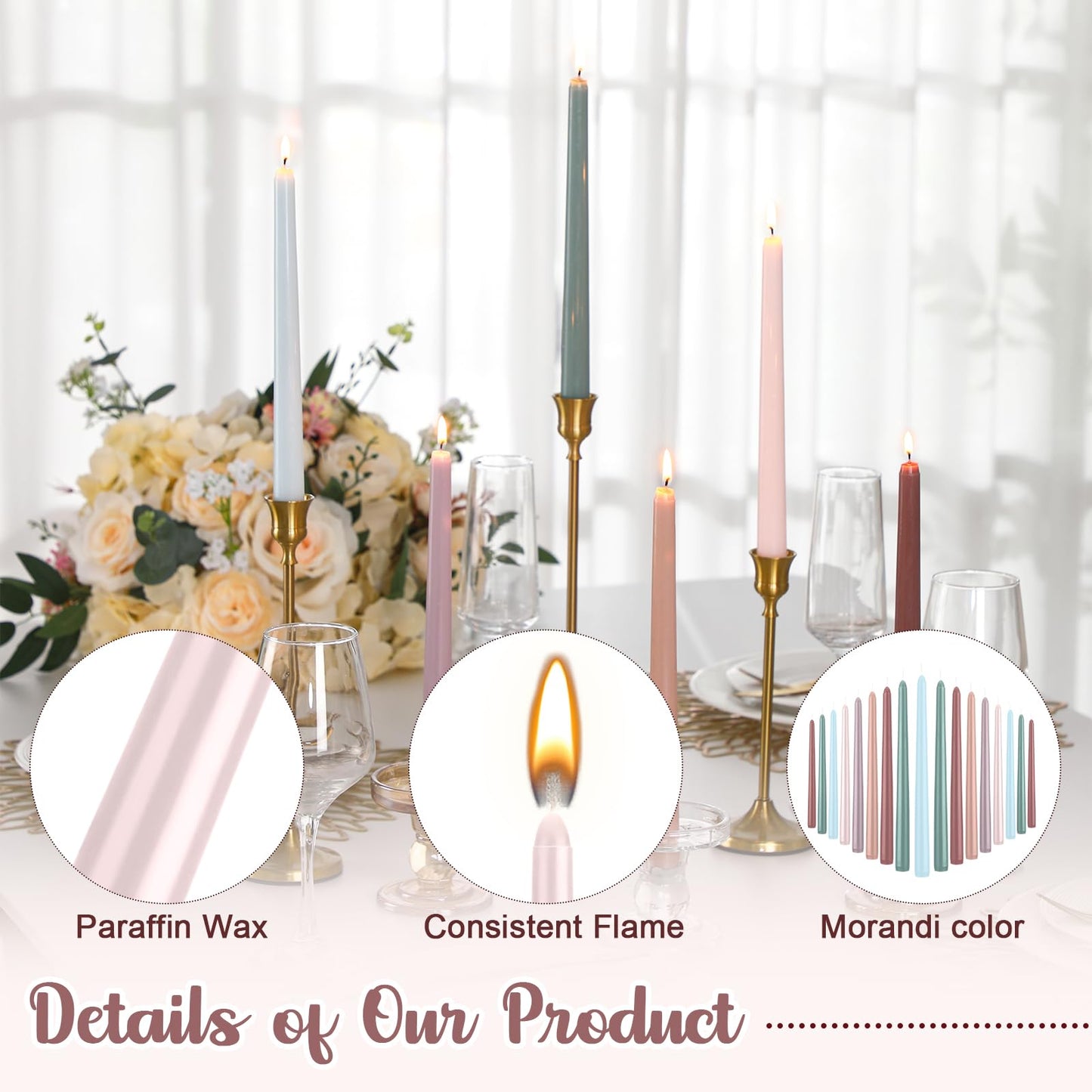 Nuanchu Taper Candles 10 Inch (H) Dripless Tapered Smokeless Long Tall Unscented Dinner Candle for Wedding Party Home Decor Candlesticks, Long Burning