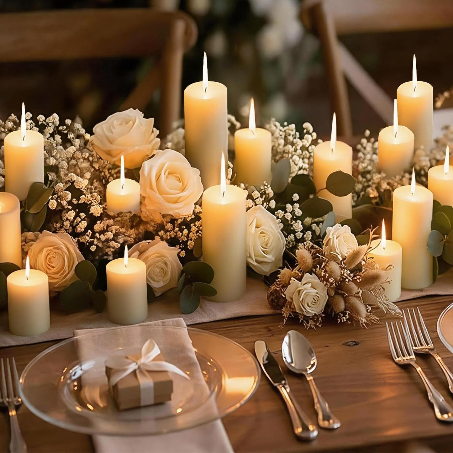 Veiuwa 36 Pack Ivory Pillar Candles Bulk Set, 2x3 2x6 2x8 Inch - 12 Each Size, Dripless Smokeless Clean Burning for Wedding Centerpieces, Home Decor, Church, Romantic Ambiance！