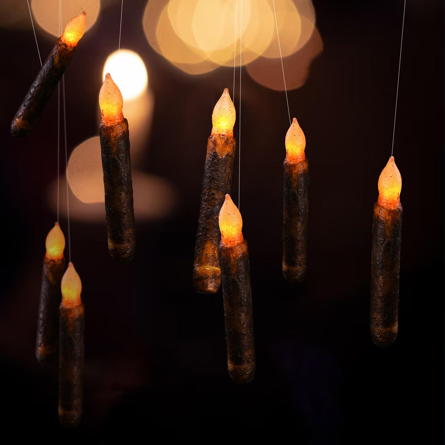 Lpraer 6Pack Real Wax Pillar Taper Candle Primitive Drip Candles Flameless Flickering LED Lights Dipped Battery Operated Halloween Decoration Set Party Festival Church Decor,Brown