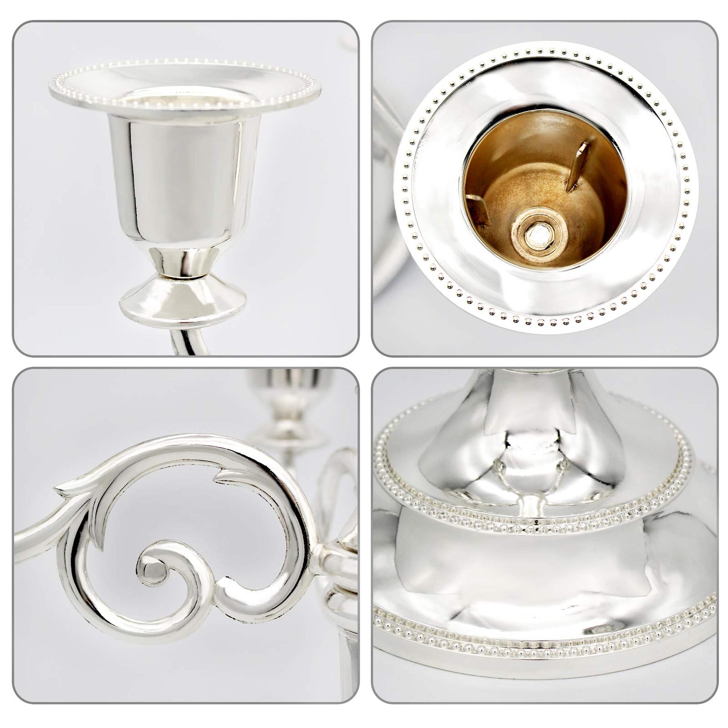 Dorlotou Metal Candelabra 5-Candle 10.1 Inch Tall Candle Holder Stick for Home Wedding Event and Party Festival,Silver