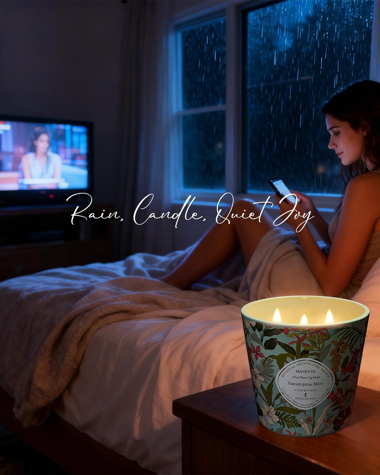 M&SENSE Eucalyptus & Mint Scented Candle, 28.2oz 3 Wick Natural Soy Wax Large Candles, Long Lasting Clean Slow Burning No Toxic Décor for Home Relaxation, Romantic Dates Gift-Giving
