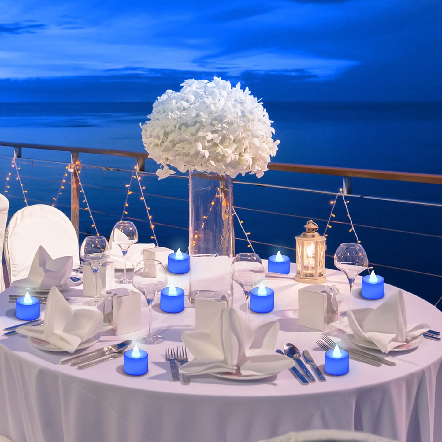 Coume 72 Pack Flameless Tea Light Candle Wedding Flameless Flickering LED Battery Operated Candle for Sweetest Day Anniversary Romantic Night Honeymoon Table Decor(Blue)