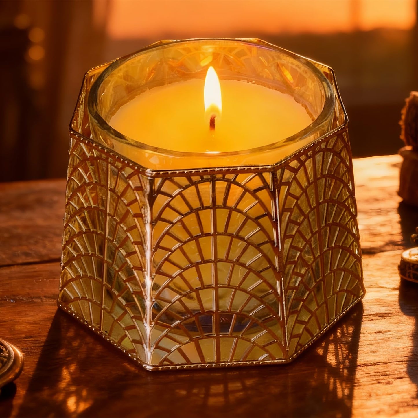 Dorephine 3 Wick Candle Holder, Shell Design Candle Jar Holder for 4-Inch Diameter Jars (5.25" D x 3.5" H) (Rose Gold)