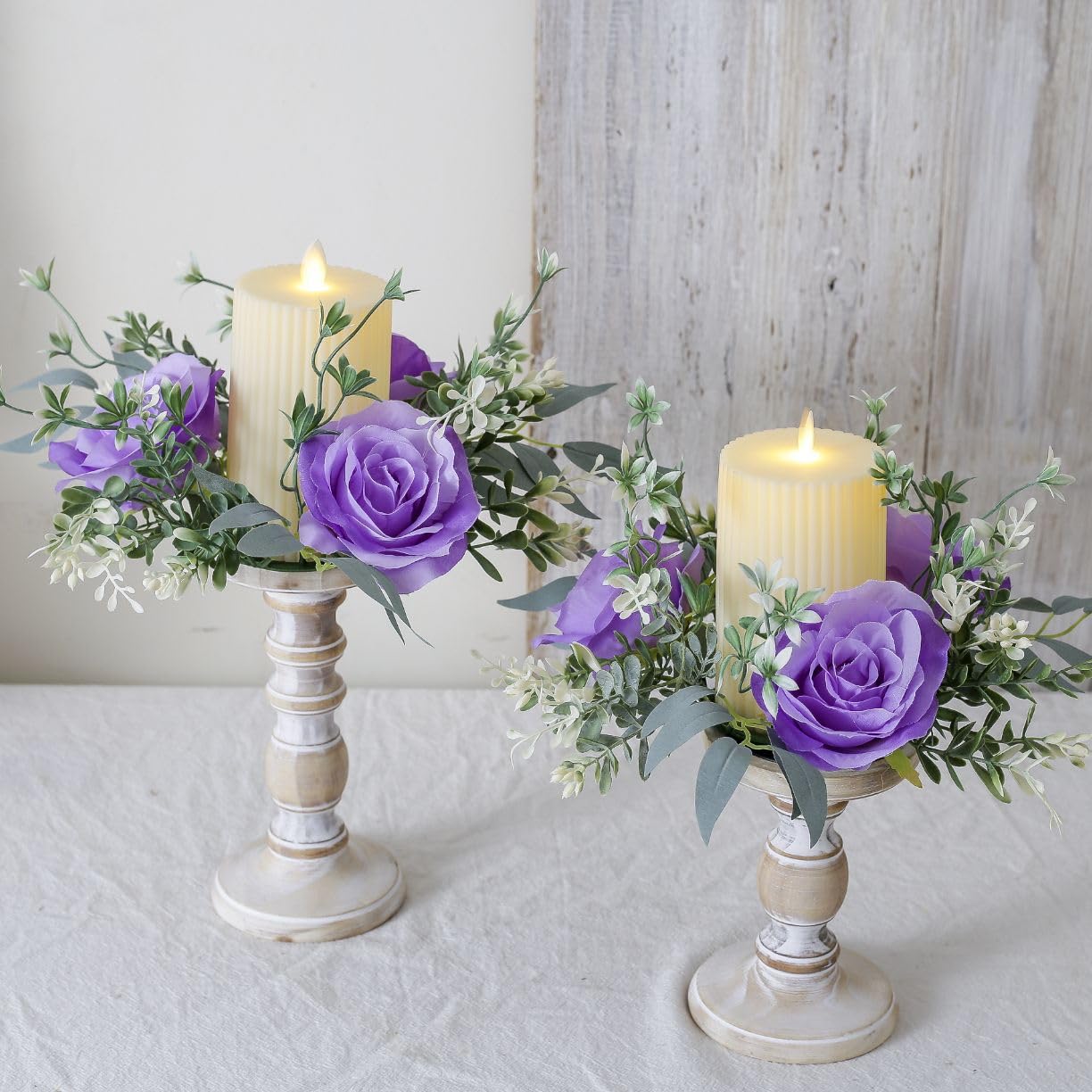 Youshe 4 Pcs Artificial Rose Candle Ring, Valentine's Day Candle Rings Wreaths Mini Floral Garland Wedding Table Pillar Centerpiece for Xmas Home Farmhouse Party Candle Holder Décor (Purple)