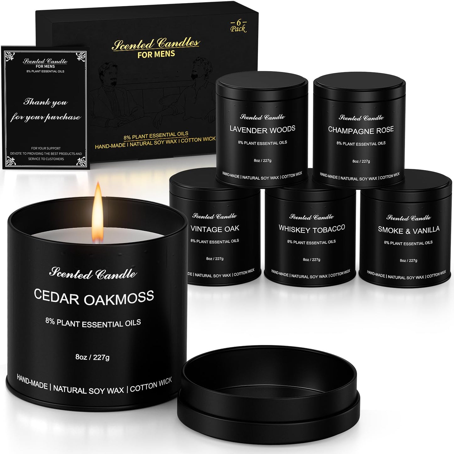 Domivirgo Scented Candles for Men - Candles Gifts for Men, Soy Wax, Cotton Wick, Birthday, Christmas, Anniversary Present, Valentine (6x8oz)