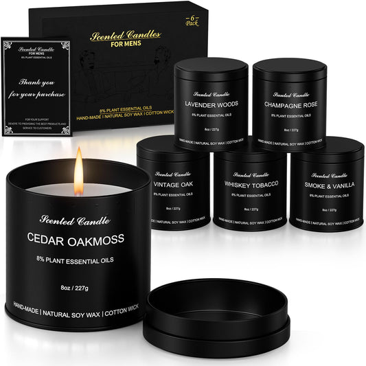 Domivirgo Scented Candles for Men - Candles Gifts for Men, Soy Wax, Cotton Wick, Birthday, Christmas, Anniversary Present, Valentine (6x8oz)