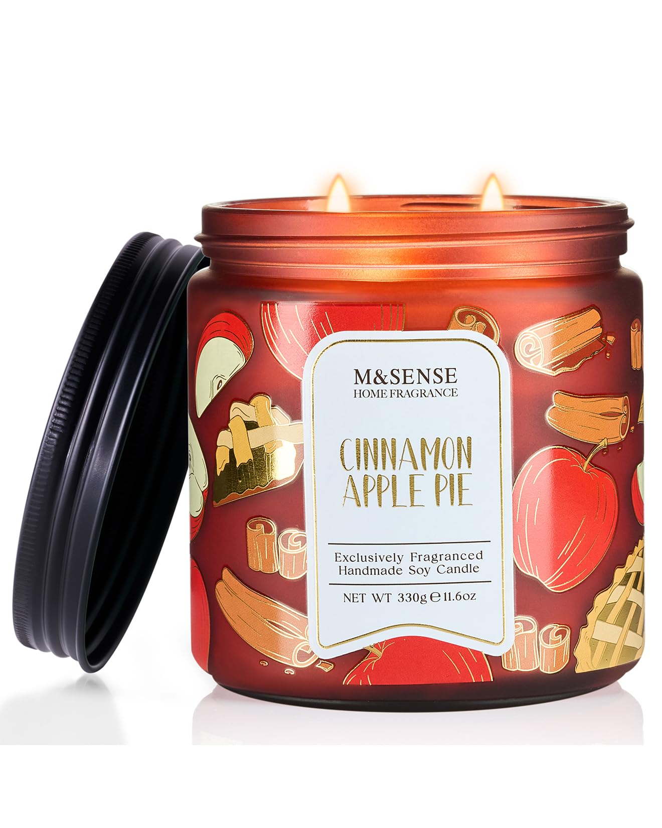 M&SENSE Christmas Candles Cinnamon Apple Scented, Soy Wax 11.6oz 70 Hours Long Lasting Burn, Holiday Candle for Kitchen Dining Room Fall Decor, Winter Relaxing Gifts for Women