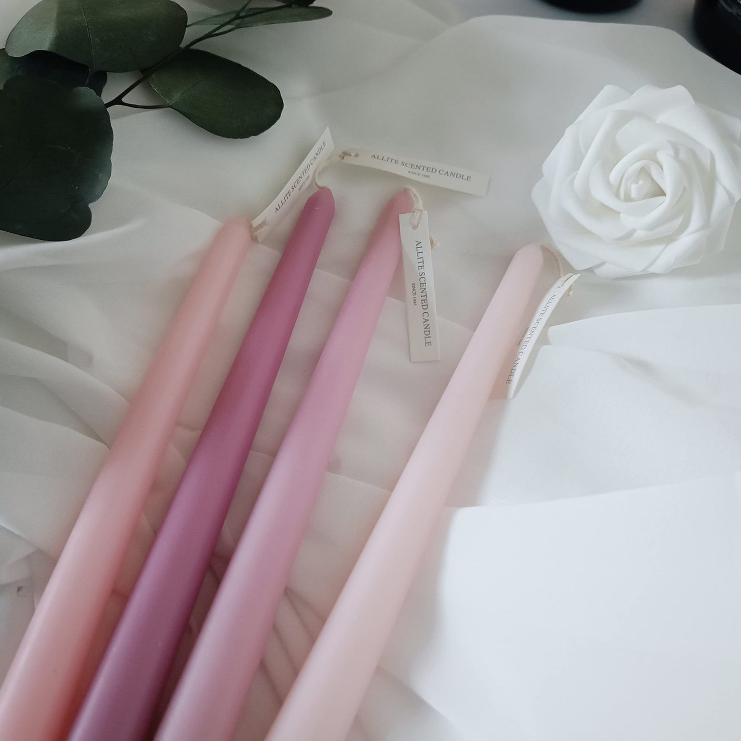 4 PCS Pink Taper Candles Rose Scented Long Pink Gradient Taper Candles Smokeless Candlesticks for Holiday Valentine's Decor Wedding Festival and Special Occasions,10 INCH