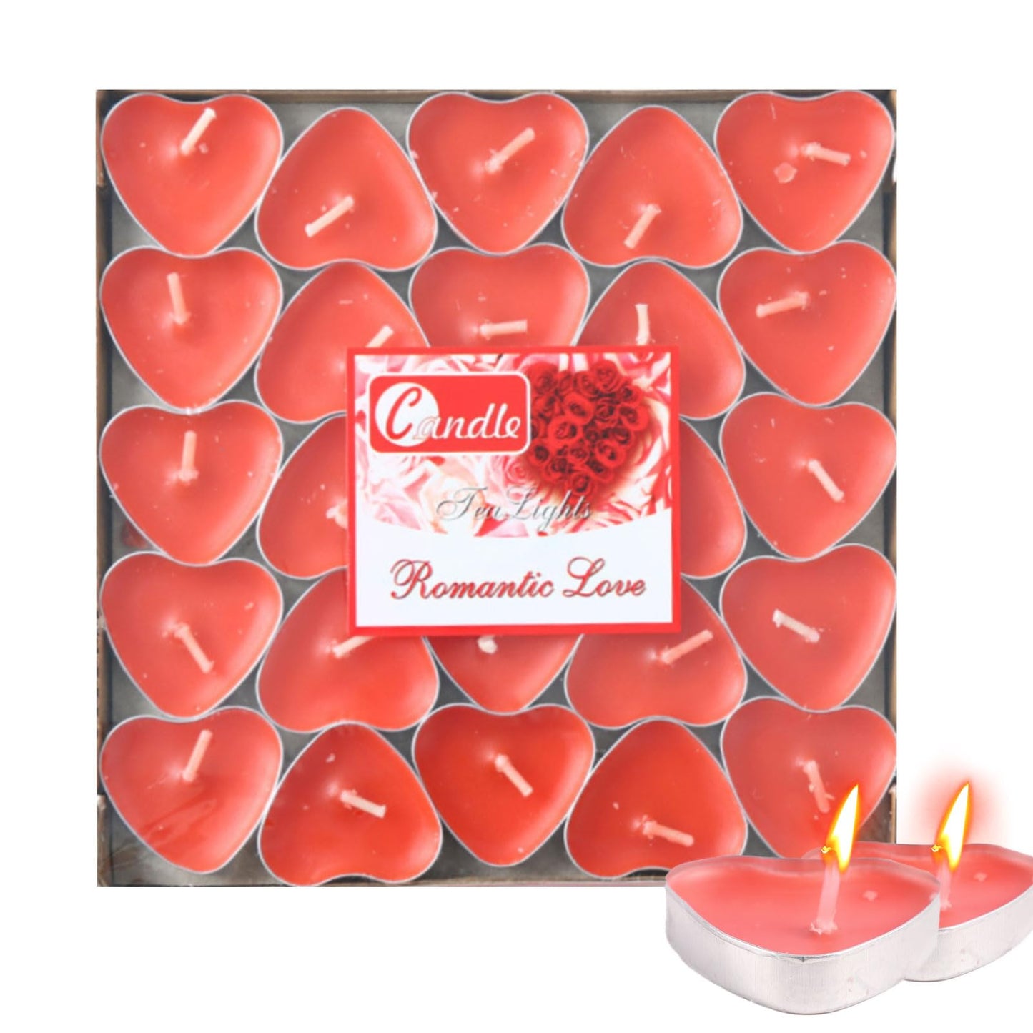 Heart Shaped Tealight Candles 50 Packs,25 * 2 Layers Romantic Love Unscented mokeless for Dinner Home Wedding (Red)