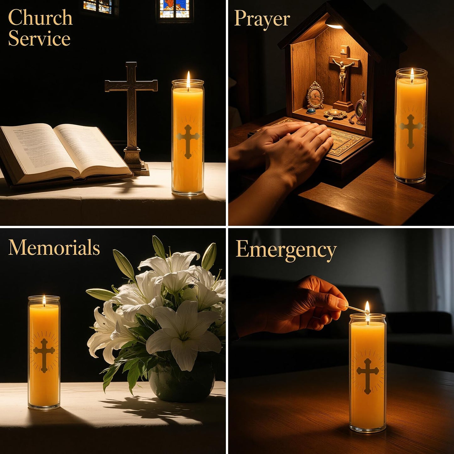 ARQRHTLY 6 Pcs Beeswax Prayer Candles 7 Day Devotional Candle in Glass 100 Hours Long Burn Time Religious Catholic Christian Spiritual Decor for Memorials Vigil Church Home Altar Bless Novena