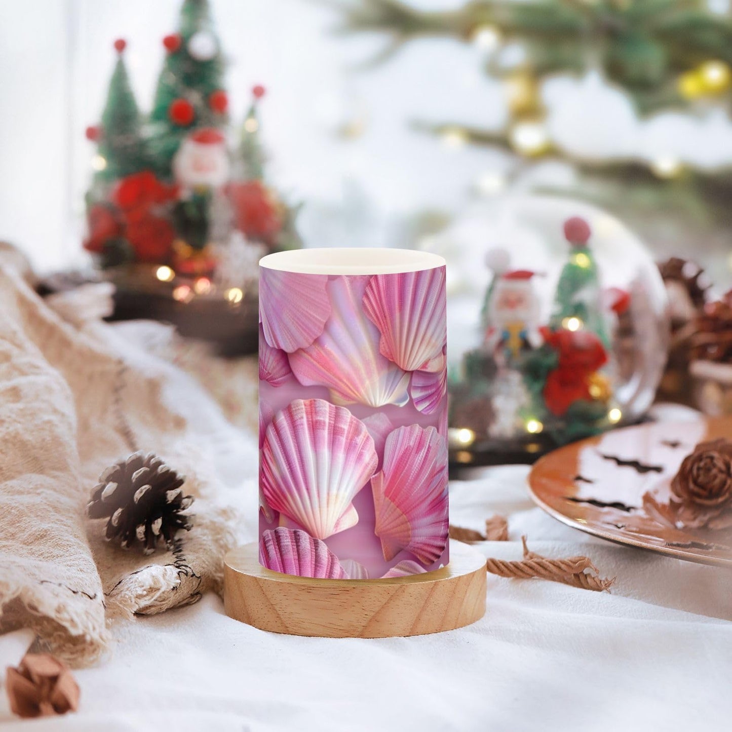 ALAZA Pink Seashells Flameless Candles Flickering LED Candles with Remote Timer Battery Operated Pillar Candles Set of 2 for Dinner Holiday Decor