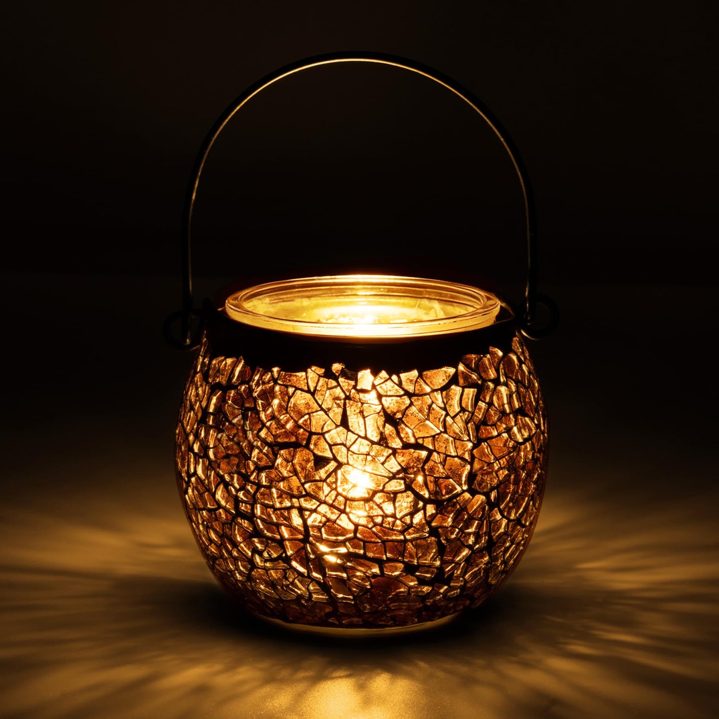 Rancco Candle Holder Mosaic Glass Tea Light Holder, Votive Candle Holders with Handle for Thanksgiving Table Centerpiece Christmas Party Decor,Also Used as Vase,Pen Holder,Potted Plants Bowl (Amber)
