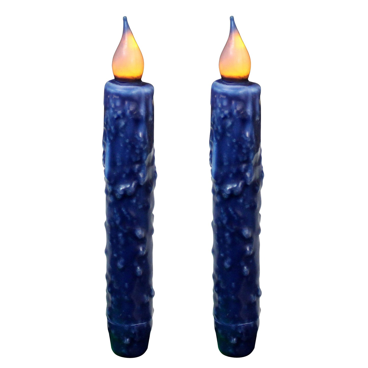 CVHOMEDECO. Real Wax Hand Dipped Battery Operated LED Timer Taper Candles Rustic Primitive Flameless Lights Decor, 6-3/4 Inch, Navy Blue, 2 PCS in a Package