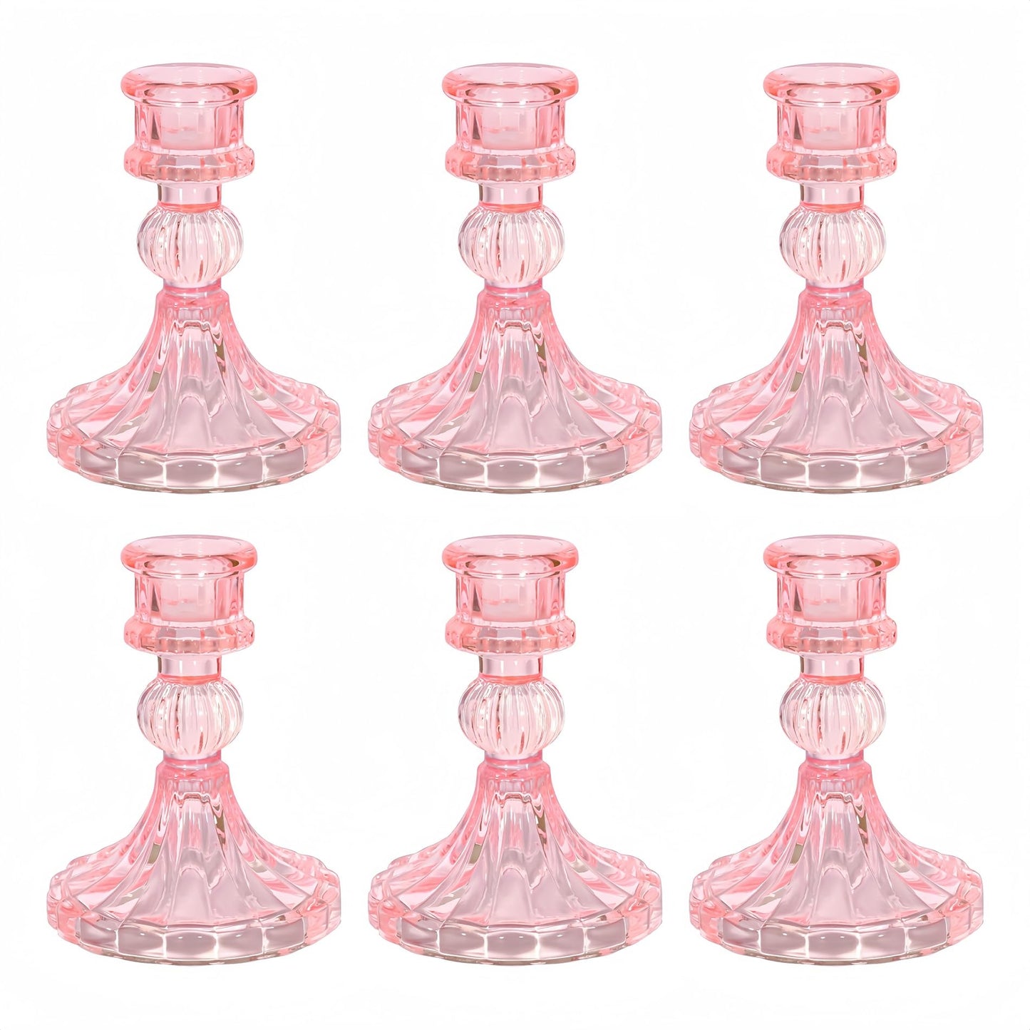 ECHFSM Glass Candlestick Holder,Striped Taper Candle Holders,Set of 6 Candle Stand for Table Centerpieces, Home Decor,Weddings,Festival and Parties (Pink Stripe Pattern)
