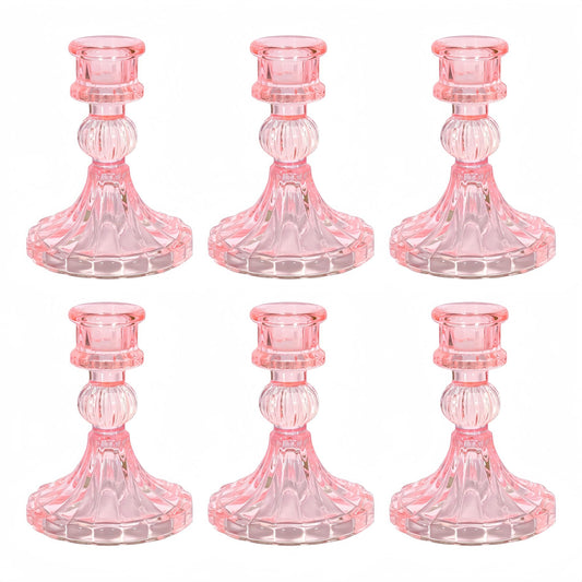 ECHFSM Glass Candlestick Holder,Striped Taper Candle Holders,Set of 6 Candle Stand for Table Centerpieces, Home Decor,Weddings,Festival and Parties (Pink Stripe Pattern)