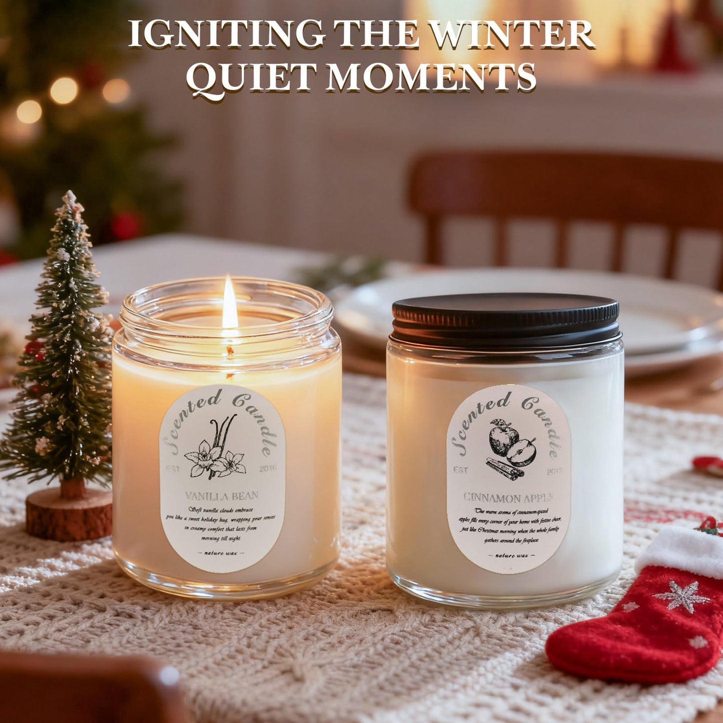 Scented Candle Gift Set, 4 Pack 28oz Soy Wax Scented Candles for Home – Cinnamon Apple, Balsam Fir, Vanilla Bean, Cedarwood & Amber – Cozy Aromatherapy Candles for Holiday & Home Decor Gifts