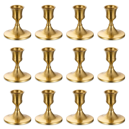 Sziqiqi Candlestick Holders Taper Candle Holders - Gold Candle Stick Candle Holder Bulk Decorative Table Centerpiece for Wedding Reception Christmas Dinner Bridal Showers Party Decor Pack of 12