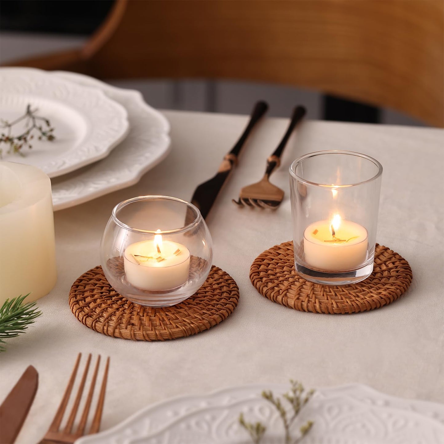 Citronella Tea Light Candles Outdoor, 8 Pack- Extended 4-5h Clear Cup Scented Tealight Candles with Handmade Floral Surface, 100% Natural Palm Wax Tealights Smokeless for Patio, Summer, Indoor
