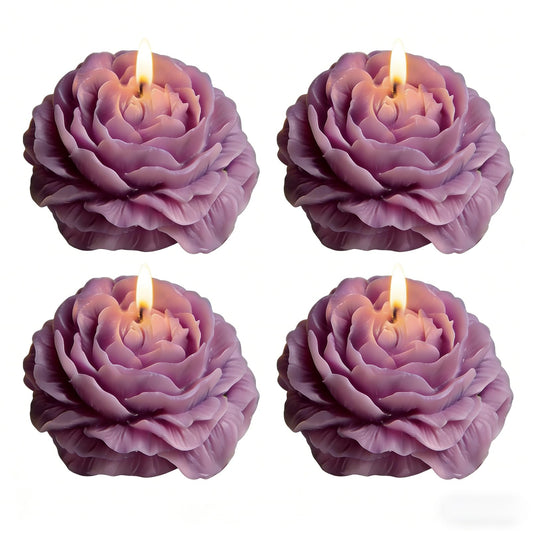 Scented Candles Set for Women Mom,4 Pack Aromatic Peony-Shaped Candle Ornament for Home,Purple Soy Candles for Living Room and Bedroom, Birthday Gifts Valentines Day Candle - Lavender
