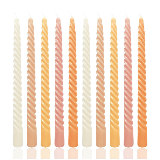 10 Inch Sunset Warm Colors Spiral Taper Candle Set, 10 Pack Elegant Unscented Dripless Candlesticks for Family Dinner Parties Autumn Home Decoration Thanksgiving Decor