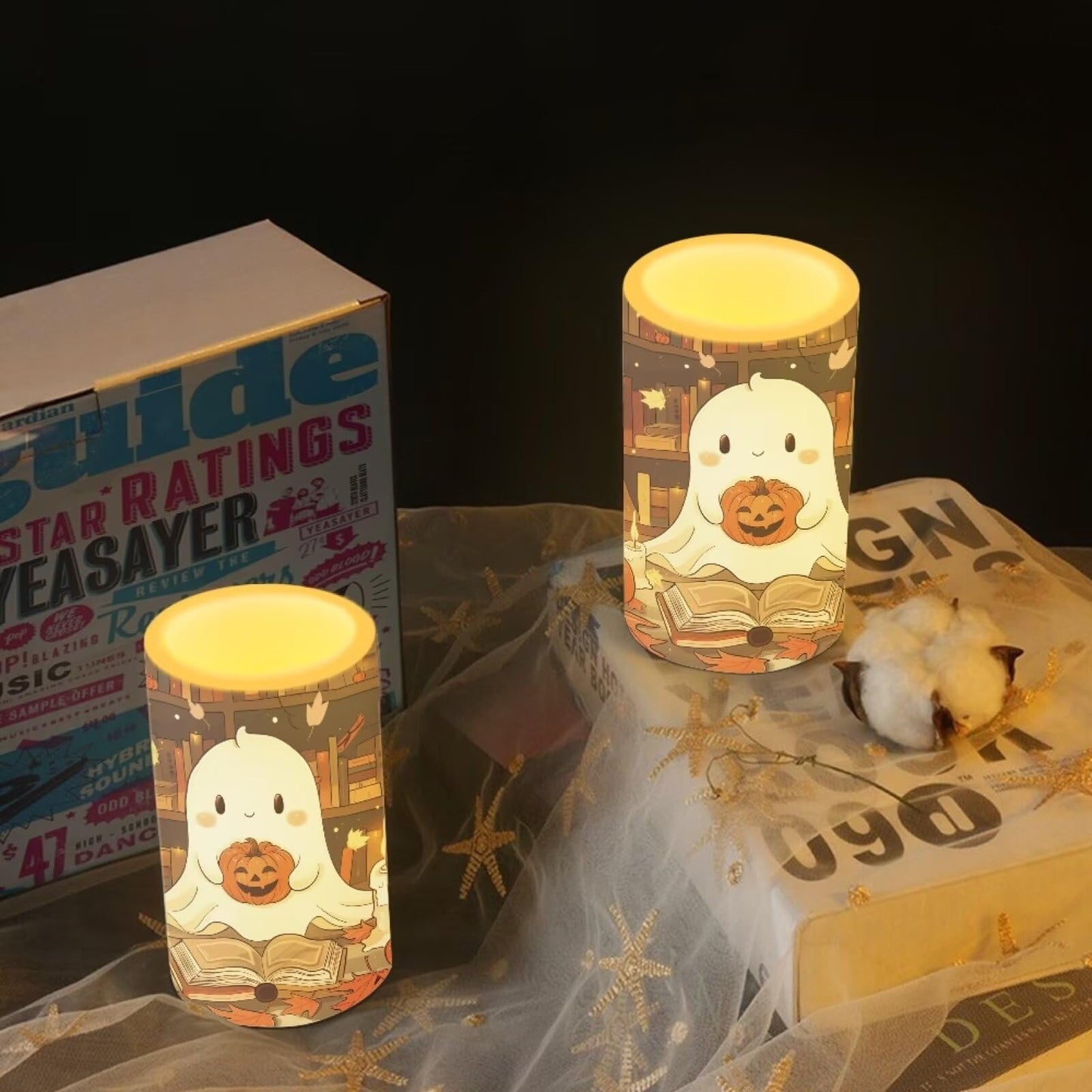Luarisgur Ghost Pumpkin Battery Candles with Remote Control Flameless Flickering LED Candles for Autumn Thanksgiving Fall Decor Harvest Halloween Party Dining Room Table Centerpiece