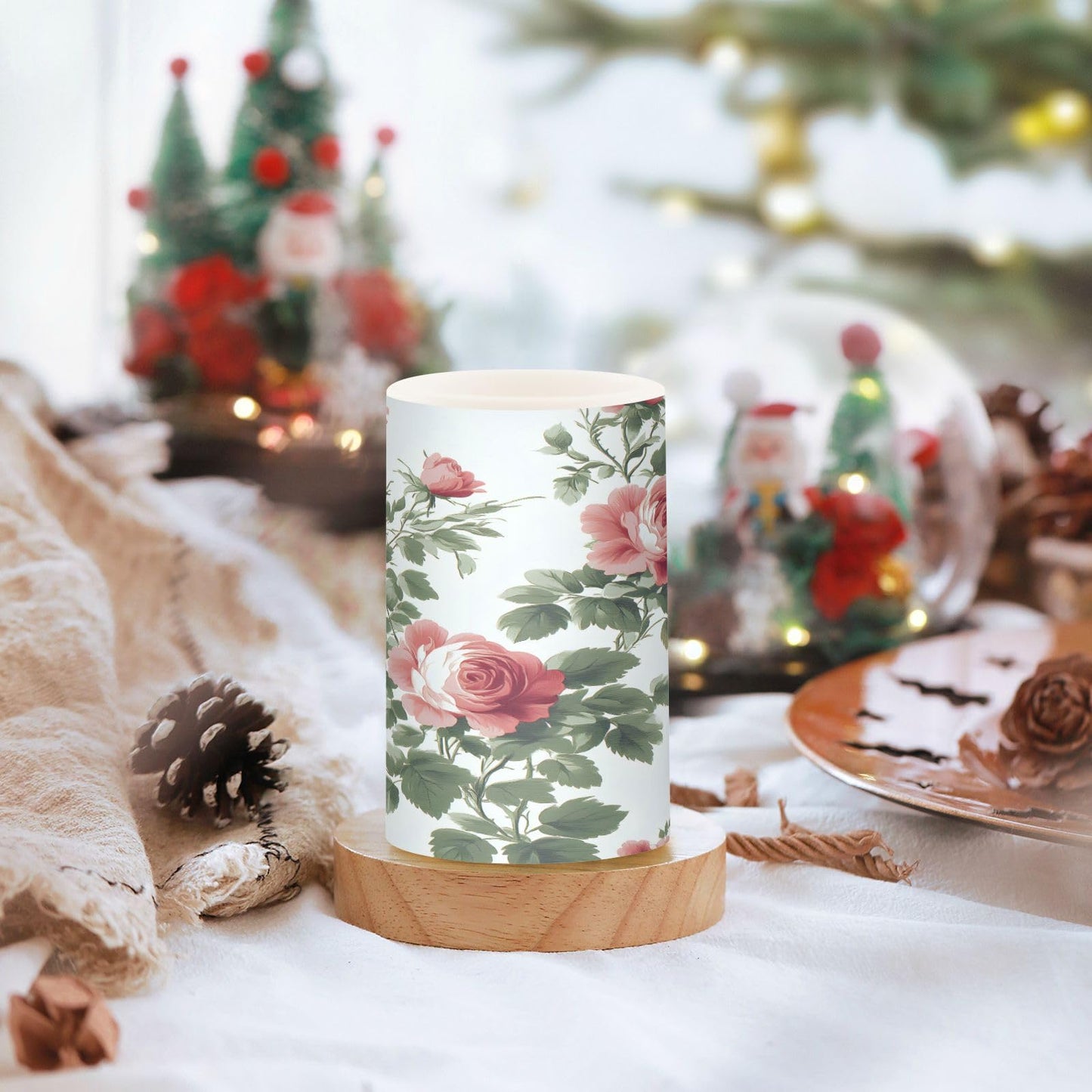 ALAZA Flower Red Rose Flat Pattern Flickering Flameless Candles Battery Operated with Remote Timer,Tea Light Candles LED Pillar Votive Candles Set of 2 for Outdoor Indoor Decorations