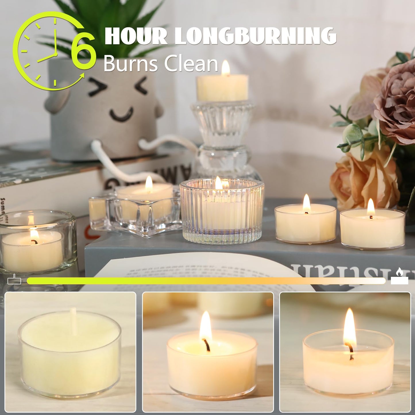 48Pcs White Beeswax Tea Light Candles-4 Hour Burn Time,100% Pure Natural Beeswax-Clean Burning & Air Purifying, Smokeless Bulk Tea Lights for Spa,Meditation,Wedding & Home Decor