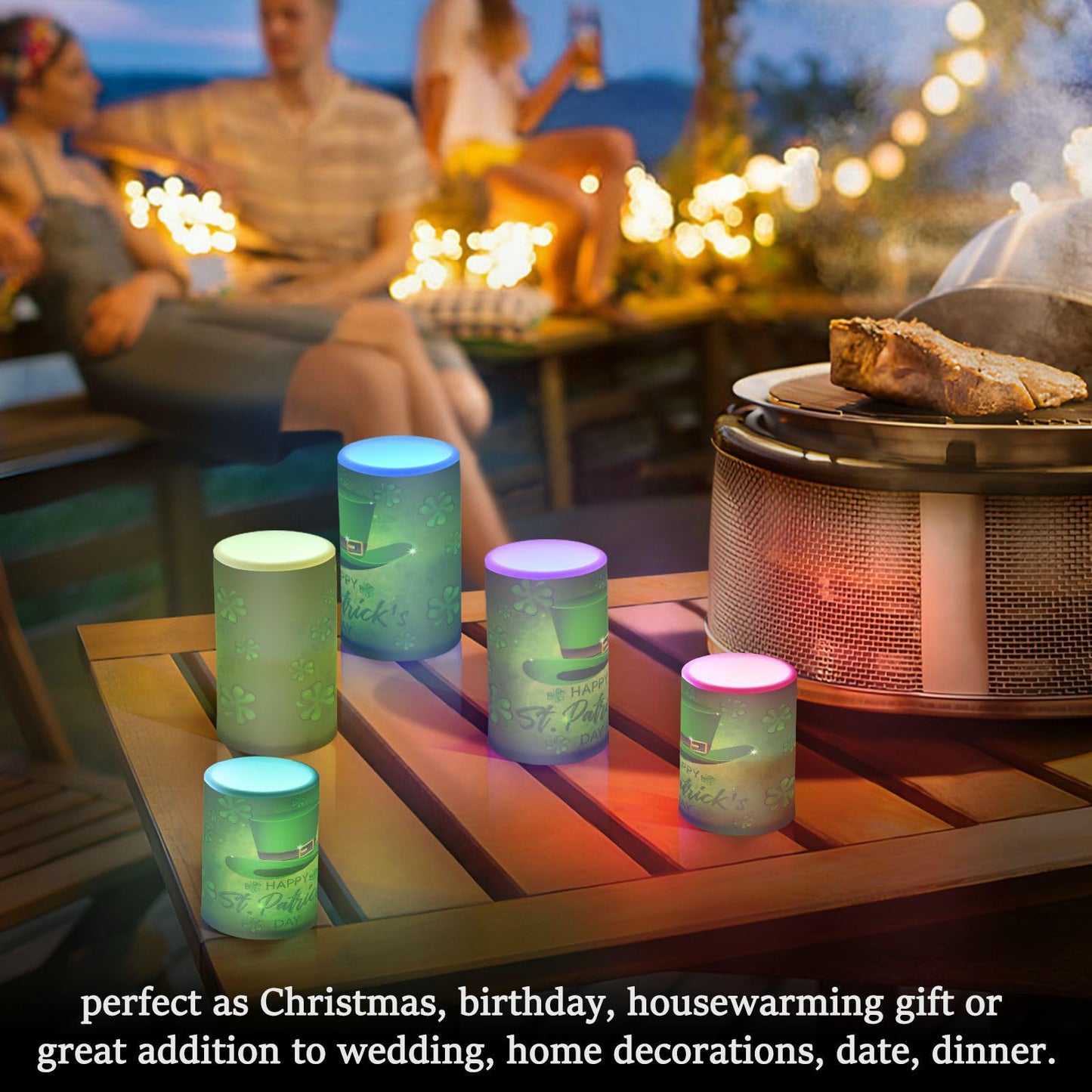Eionryn Saint Patrick's Day Flameless Candles Leprechaun Hat Shamrock Clovers Battery Operated LED Candles with Remote Timer Electric Candles for Home Party Decor 2pcs
