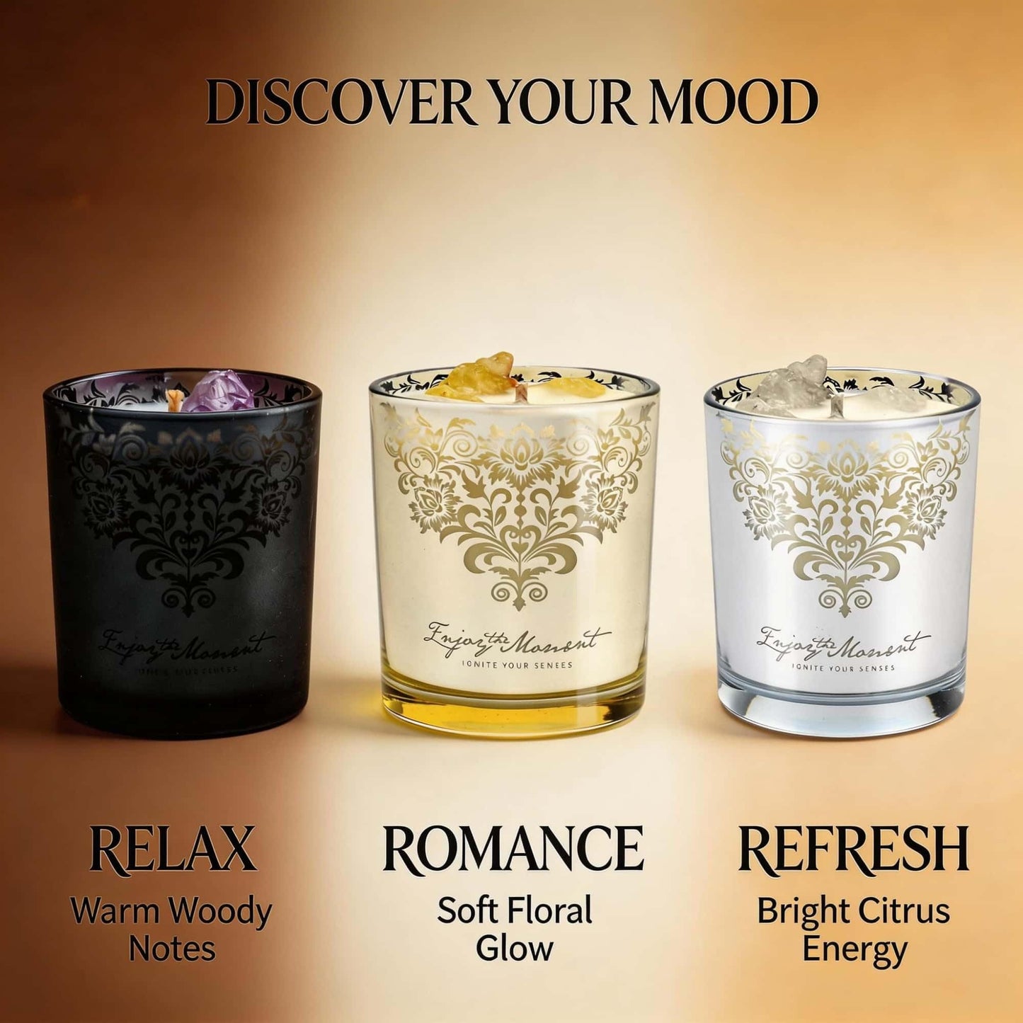 RU HANDMADE Luxury Soy Candle Gift Set for Women – 3 Pack 7oz Crystal Glass Aromatherapy Candles, 120H Total Burn Time, Soy & Beeswax Blend with Wick Trimmer & Snuffer Lid, Spa & Relaxation Scents