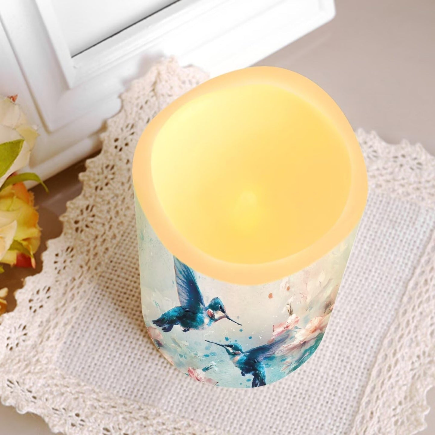Cozeyat Blue Bird Anniversary Gift Flameless Candles 4 Pack Battery Operated with Remote Timer LED Pillar Candles Flickering Waterproof for Indoor Outdoor