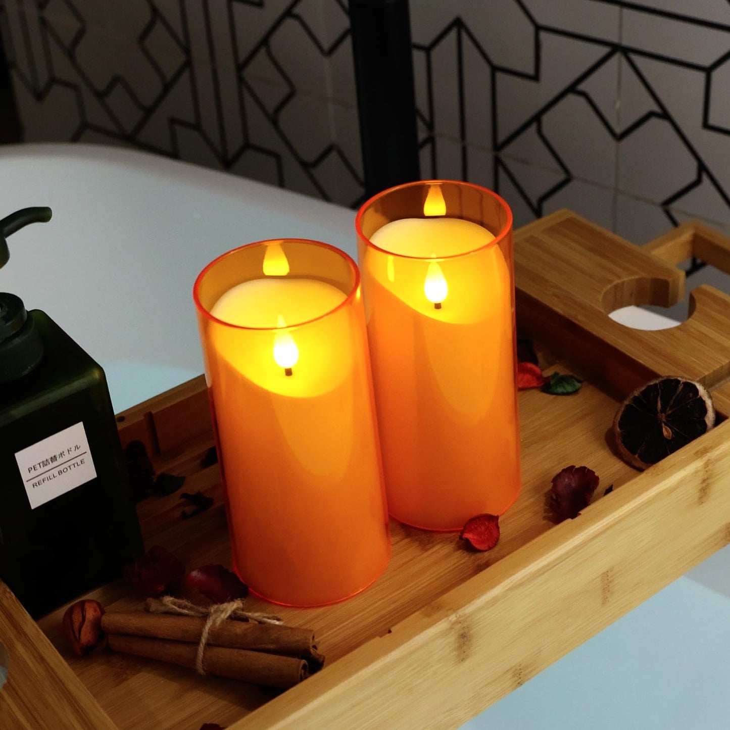 NURADA Flameless Candles with Remote and Timer - 3D Wick Unbreakable Acrylic Battery Operated LED Pillar Battery Candles for Fall Thanksgiving Dinner Tables Wedding Party Home Decor - Orange 2 Pack