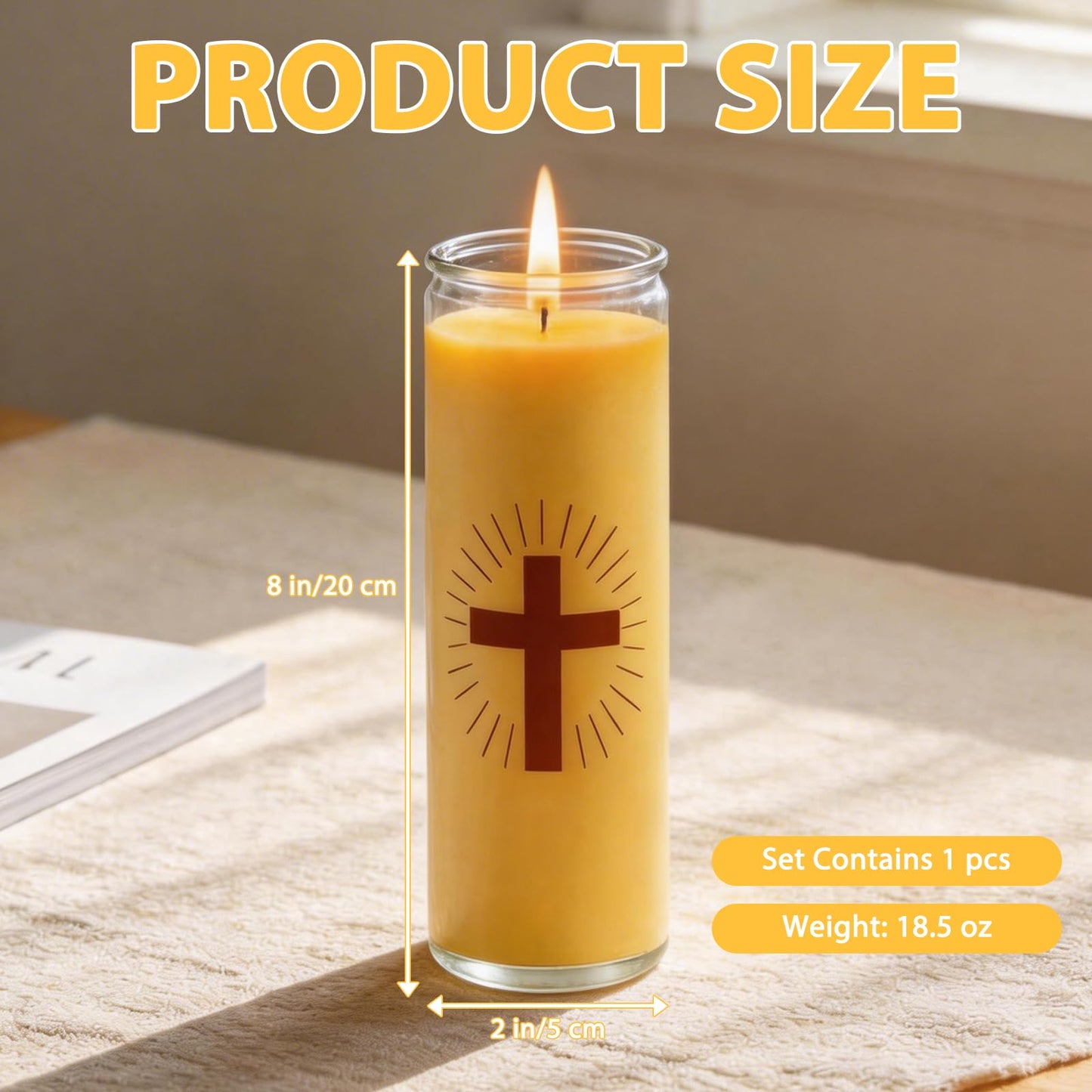 Trxvxo Pure Beeswax Prayer Candles, Devotional Candles in Safe Blown Glass Jars with Cross, Long‑Burning Smokeless Honey Scent Catholic Candles for Vigil, Church & Memorials