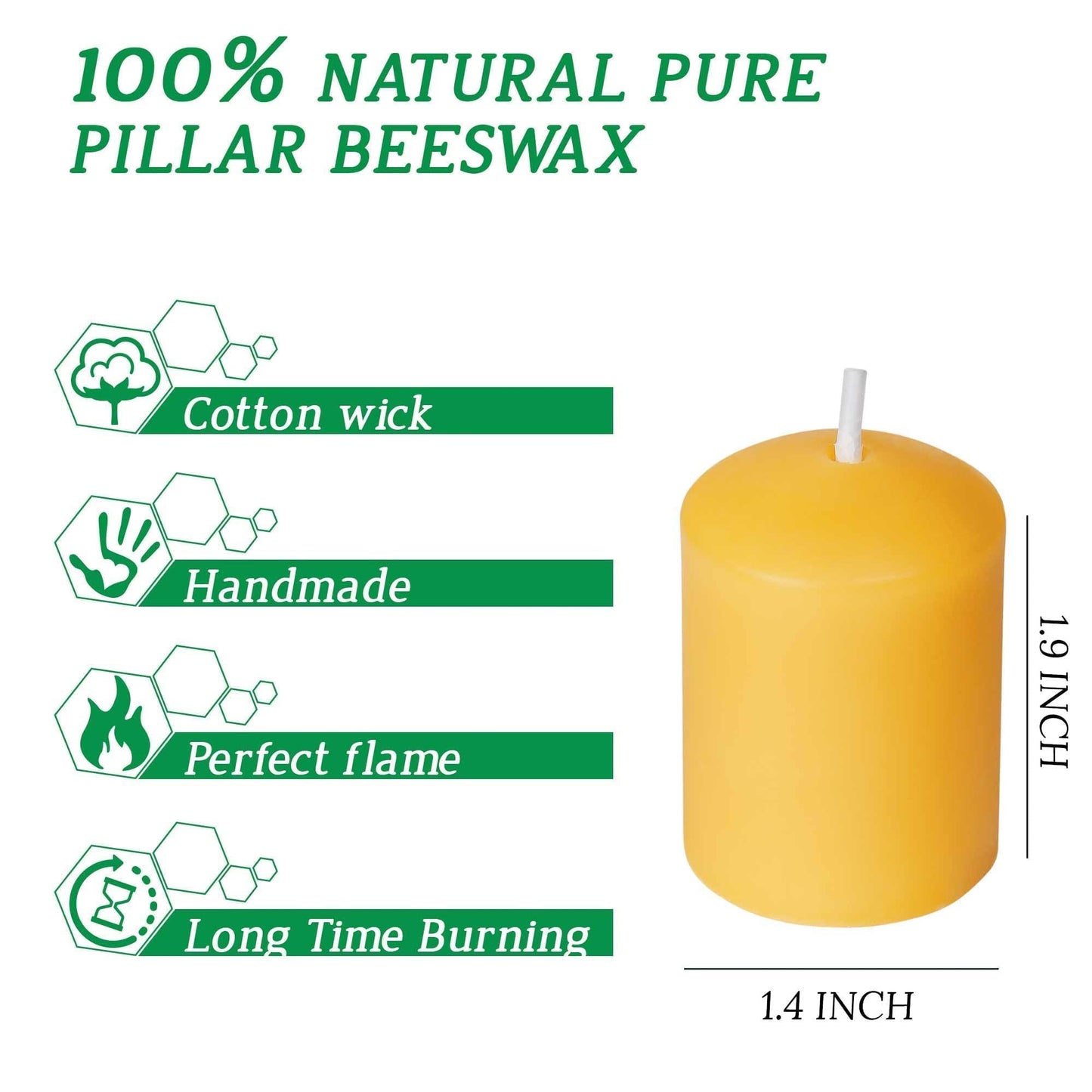 Pure Hand Poured 16-Pack 100% Natural Beeswax Candles Bulk, 9 Hours Long Burning, Unscented and Non-Toxic Candles for Prayers, Home Decoration, Spa, Christmas