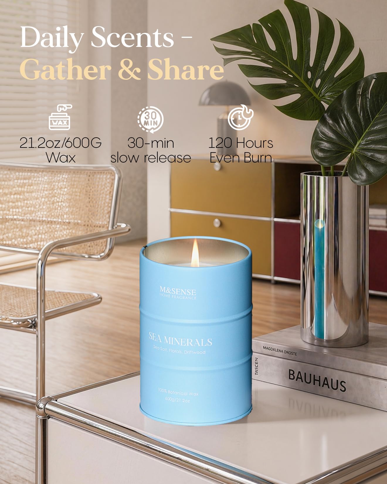 M&SENSE Sea Minerals Scented Candles Ocean Large, Natural Soy Candles 21.2oz 120 Hour Slow Burning,Coconut Candles for Stress Relief Meditation Relaxing,Summer Soy Candle.