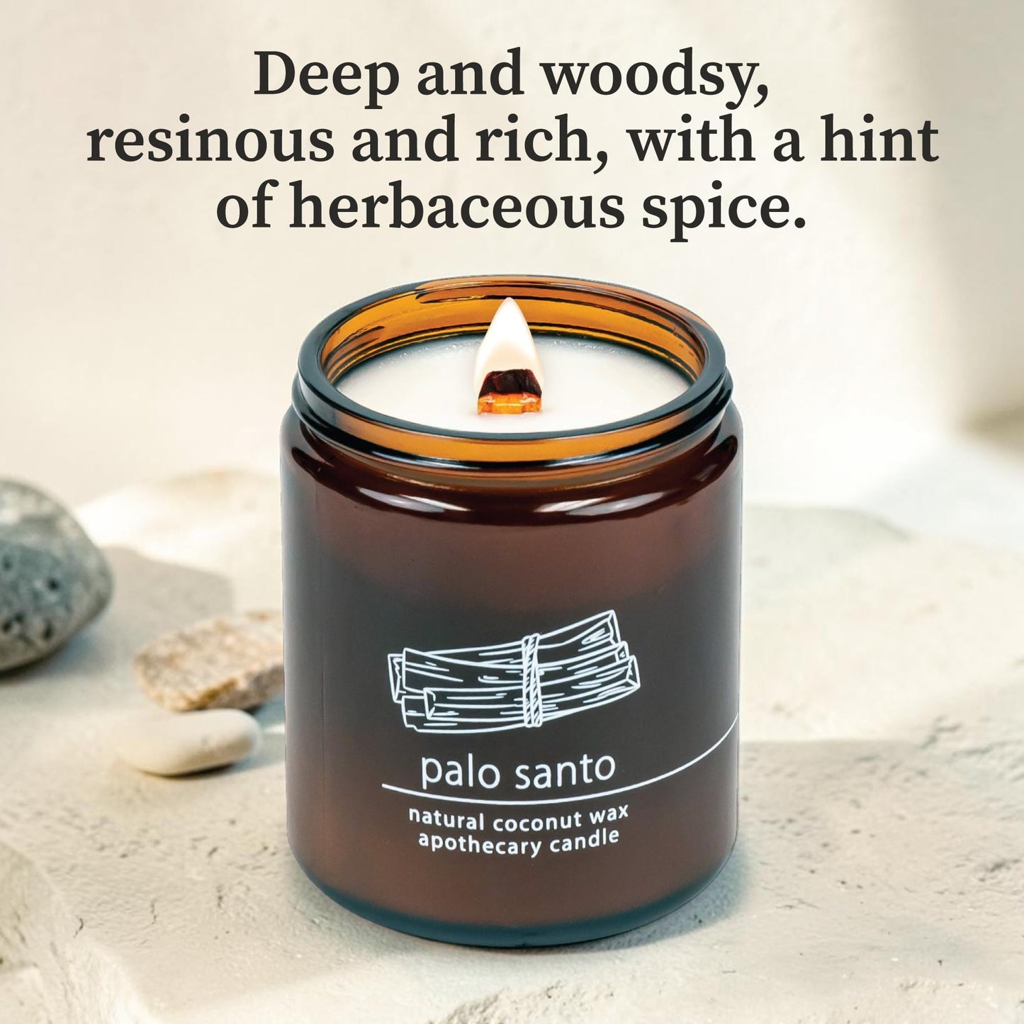 Hemlock Park Palo Santo Apothecary Hand-Poured Scented Candle | Crackling Wood Wick, Botanical Fragrance & Coconut Wax | Up to 60 Hour Burn Time | 8 oz