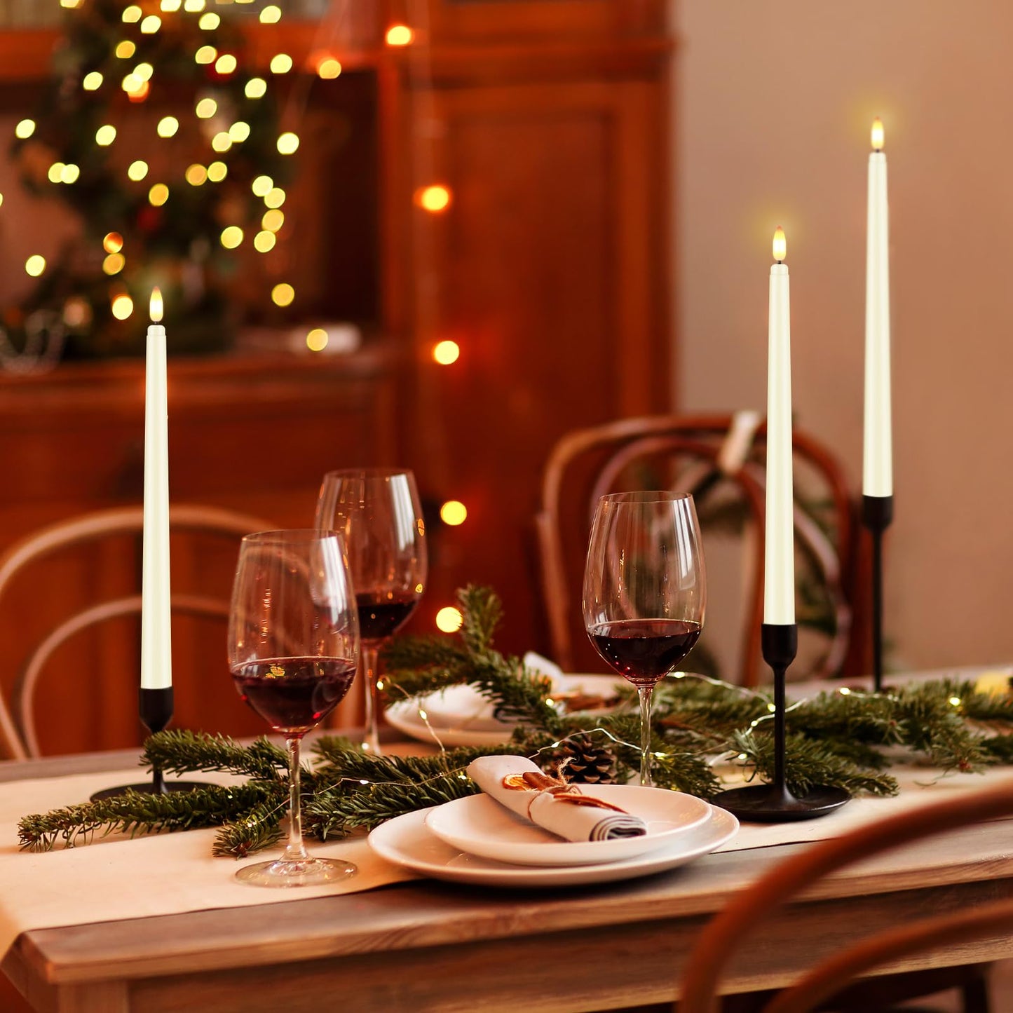 Warmhere 32 Pcs Flameless Taper Candles with Remote Timer, 11 inches Flickering Taper Candles Battery Operated, Ivory Plastic Long LED Candlesticks for Wedding Christmas Home Party Decor