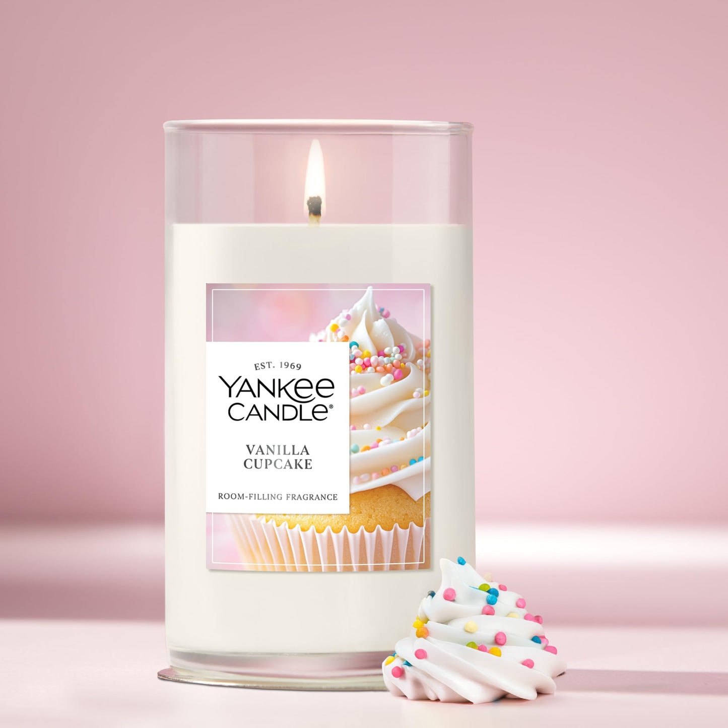 Yankee Candle Medium Pillar Scented Candle with up to 115 Hour Burn Time, Premium Plant Wax Blend for Consistent Burn, 14.25 oz Pillar Candle with Room Filling Fragrance, Vanilla Cupcake