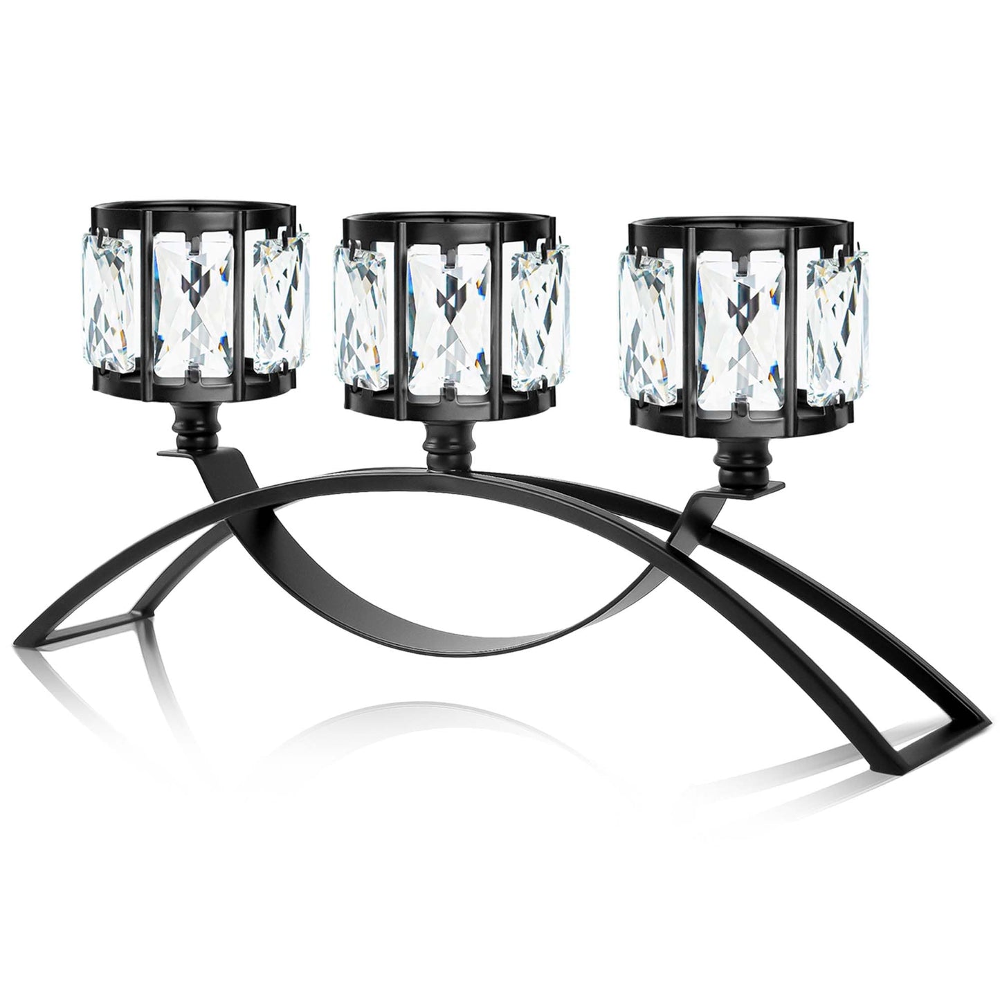 3 Arms Crystal Bowl Tealight Candelabra Votive Candle Stand, Wedding centerpieces for Tables Crystal Candlestick，Centerpiece Table Decorations (Black)