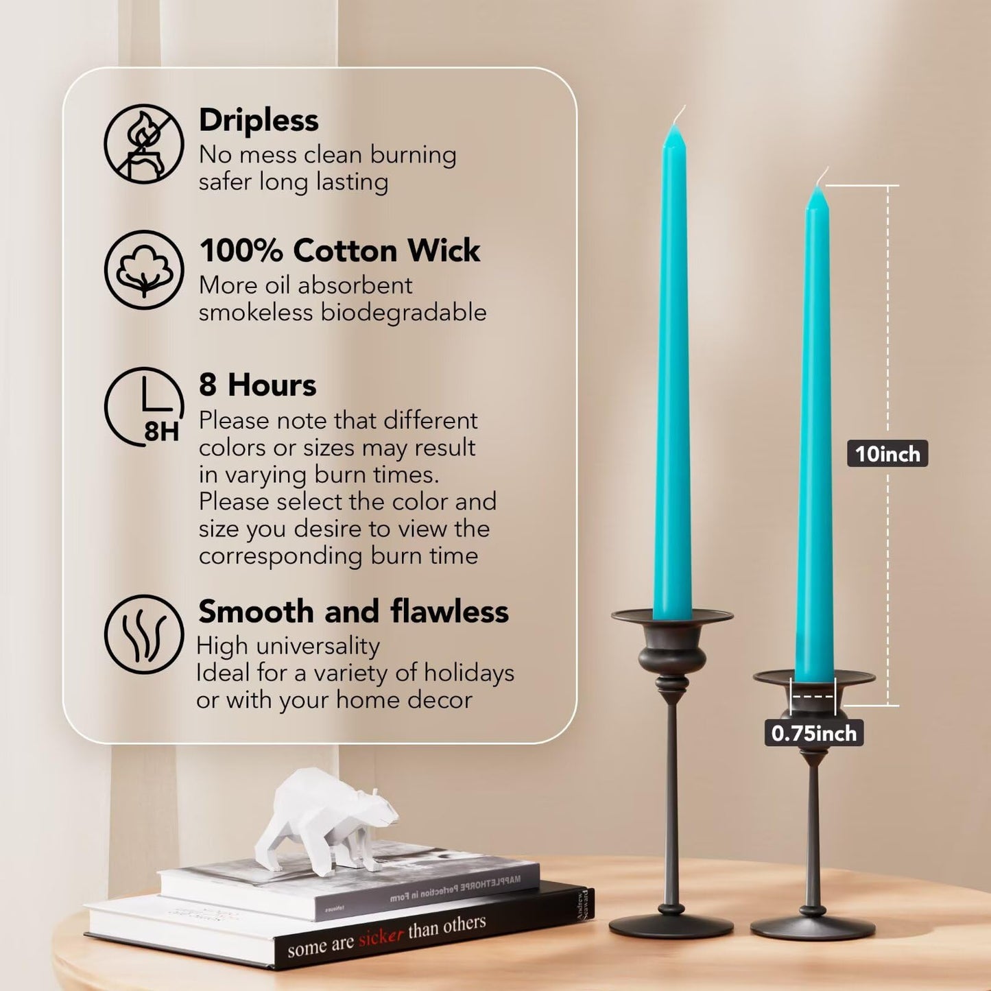 Pickood 10-Inch Tall Dripless Taper Candles Set of 4 - Dark Green Tapered Candles, Perfect for Christmas - Smokeless, Unscented, Long Burning - Hand Poured, Colored Tall Candlesticks - Hunter Green
