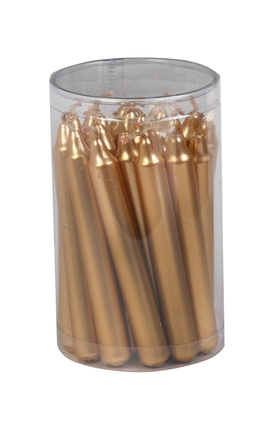 Biedermann & Sons Gold Metallic Chime Candles, 20 Count Box, 4 Inch Tall 0.5 Inch Diameter, Dripless Paraffin Wax, 2 Hour Burn, Fits Rotating Angel Chime Carousels and Chime Holders
