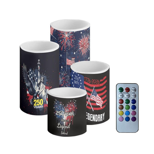NETILGEN 250 Years American Anniversary Flickering Flameless Pillar LED Candles with Remote/Timer, Color Changing Battery Operated Candles 4 Packs for July 4th Independence Day Decor
