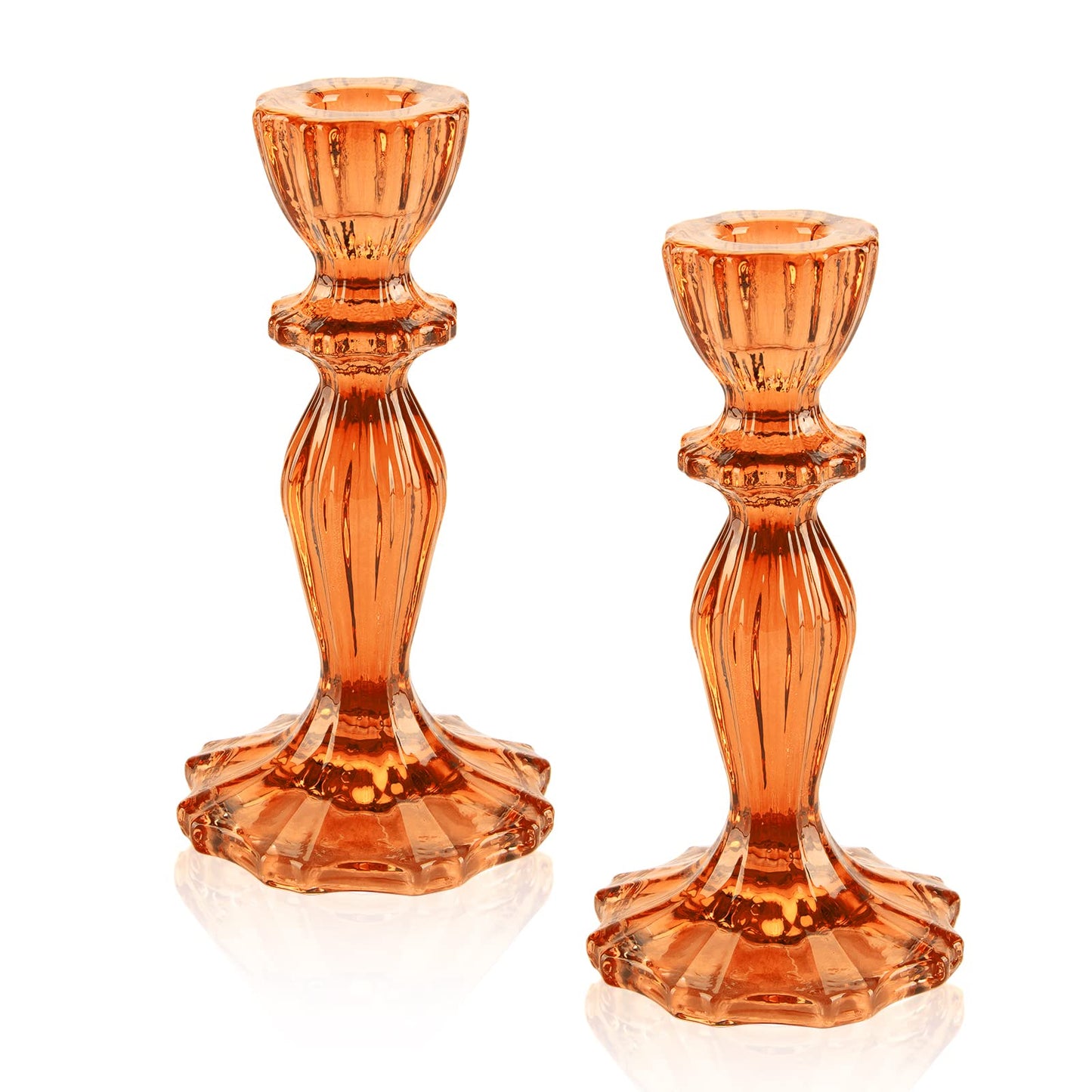 Glass Candle Holders, 2PCS Pillar Candle Holders Decorative Candlestick Holders Table Centerpieces Valentines Wedding Home Decor, Orange