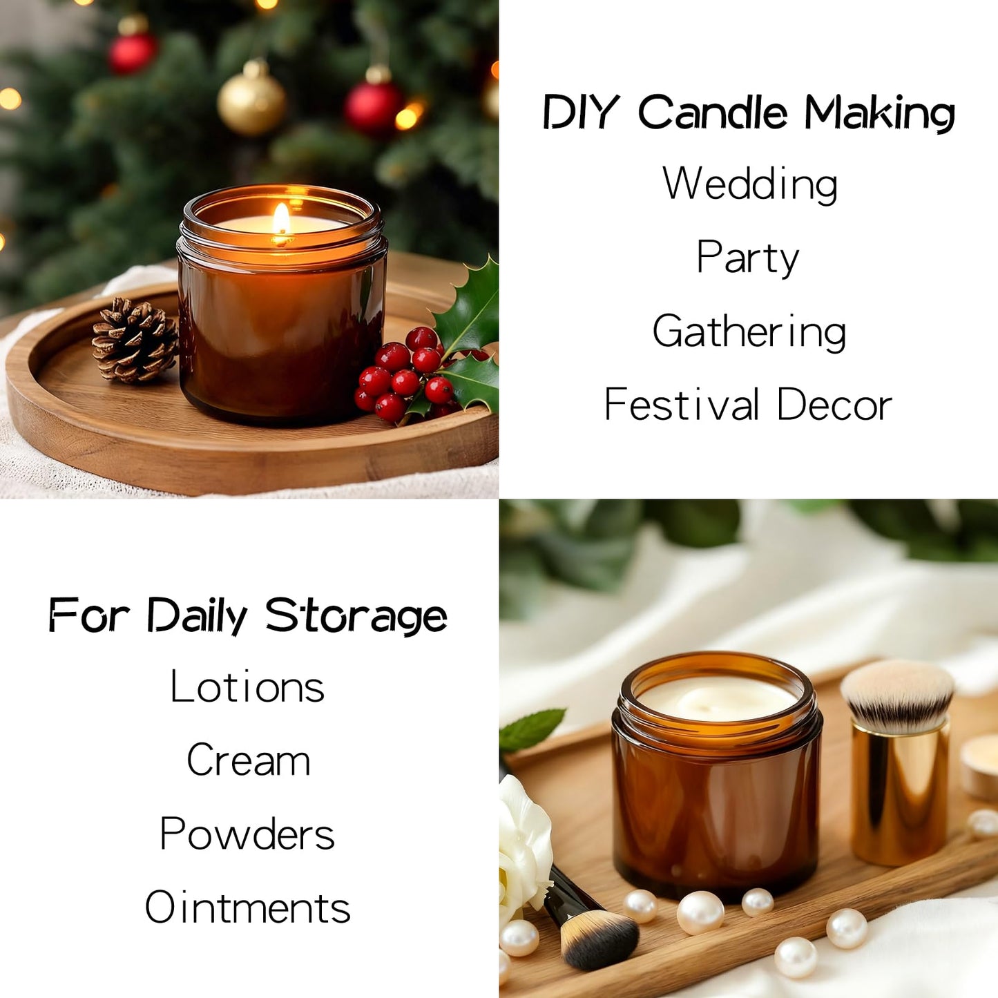 KEYWING 4 oz Candle Jars with Lids, 24 PCS Amber Glass Jars with Black Metal Lids, Round Candle Containers, Empty Jar for Candles Making, Powder, Liquid, Cream