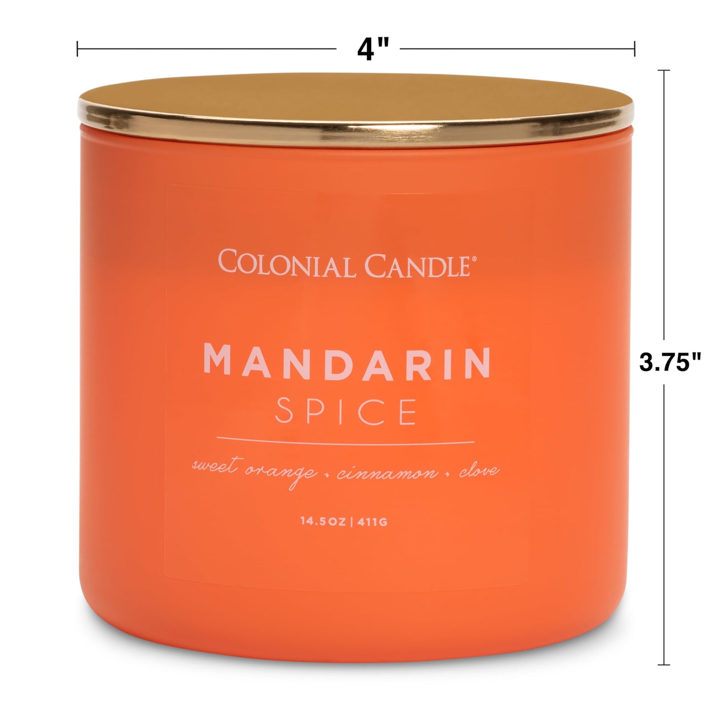 Colonial Candle Pop of Color Mandarin Spice 14.5 Oz Scented Matt Glass Jar Candle, Three Premium Cotton Wicks