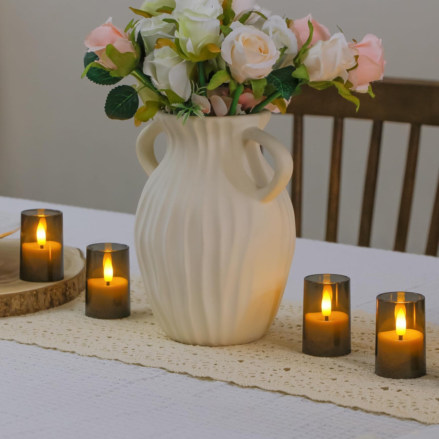 Zevanor Flameless Small Tea Light LED Candles, Acrylic Battery Operated Votive 1.7" x2.5" with Remote Control and Timer, Tealight Grey Flickering Warm Light Pack of 8 Electric Long Lasting