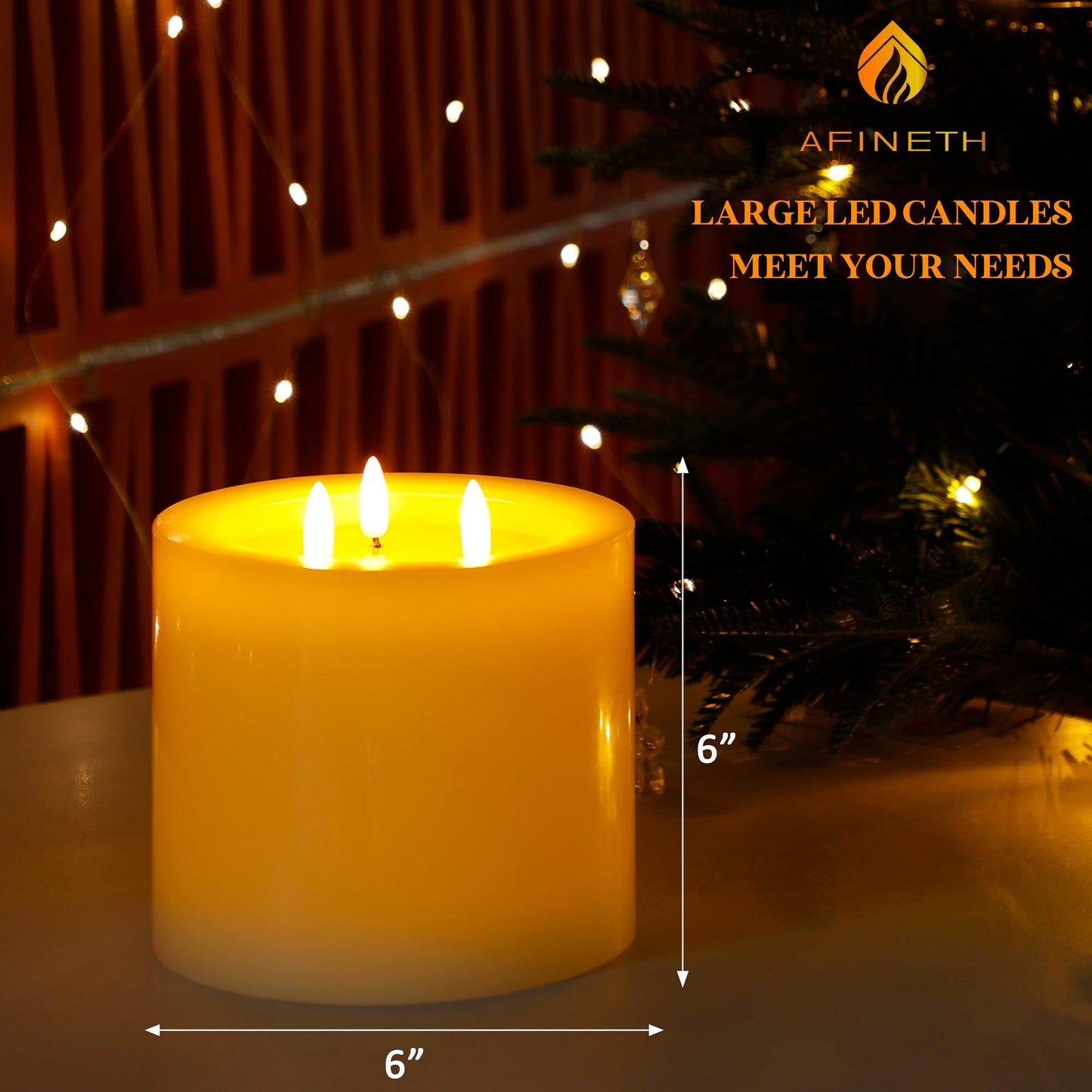 AFINETH Extra Large Flameless Candles with 3 Wicks, 6"x6" Real Wax Battery Operated Candles with Remote and Timer, Flickering LED Candles Fake Candle for Home, Wedding, Party, Ivory
