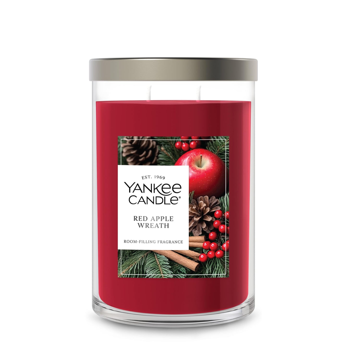 Yankee Candle Large Tumbler Scented Candle with up to 80 Hour Burn Time, Premium Plant Wax Blend for Consistent Burn, 20 oz Tumbler Candle with Room Filling Fragrance, Red Apple Wreath