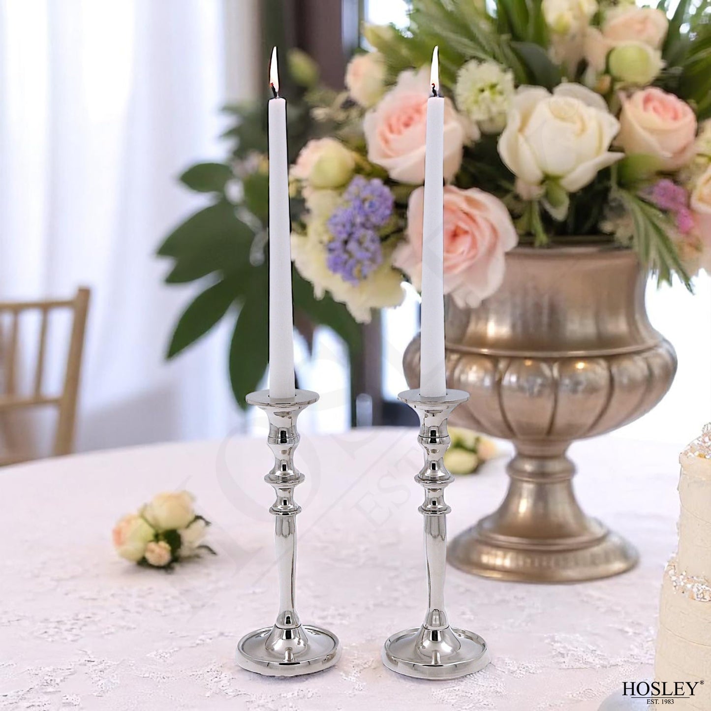 Hosley Set of 2 Silver Finish Taper Candle Holder 8" High. Ideal Gift and Use for Weddings, Party, Spa or Aromatherapy W1