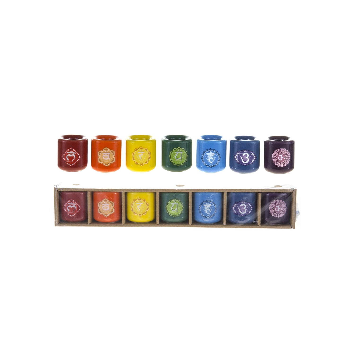 Mega Candles 7 pcs Ceramic 7/8 Inch Diameter Chakra Chime Ritual Spirtual Energy Spell Candle Holders - Assorted Colors