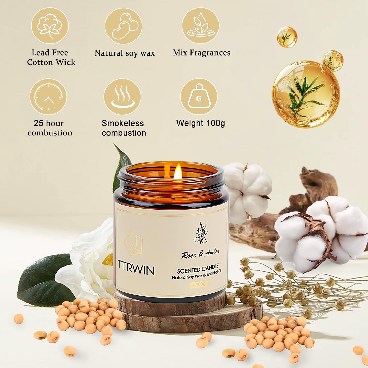 TTRWIN Scented Candles Gift Set, 4 Pick Natural Soy Candles: British pear & Freesia, Rose & Amber, Lavender & Rosemary, Citrus & Basil, Birthday Gifts for Women, Gifts for Mother's Day